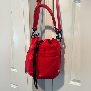 NWT: BearPaw Red Nylon Bucket Shoulder Bag. BRAND NEW WITH TAGS!!